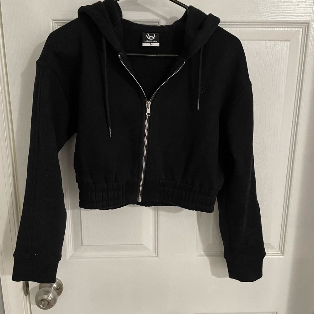 Lazuli Label Black Cropped Zip-Up Hoodie